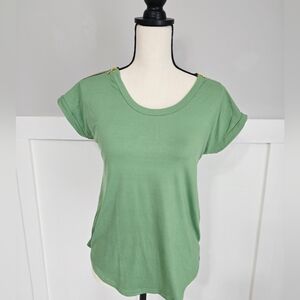 Bae City Women’s Short Sleeve Green Scoop Neck Top Sz M